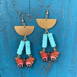 Handmade butterfly earrings with brass & beads